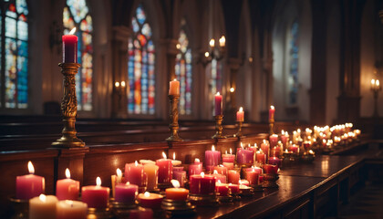Candles burning in a church background.

 - obrazy, fototapety, plakaty