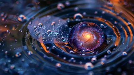 Fotobehang a galaxy within a water drop ripple © amavcoffee