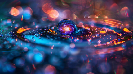 a galaxy within a water drop ripple - obrazy, fototapety, plakaty
