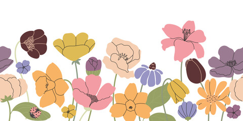 hand drawn line arrangements with small flower. Botanical illustration minimal style.