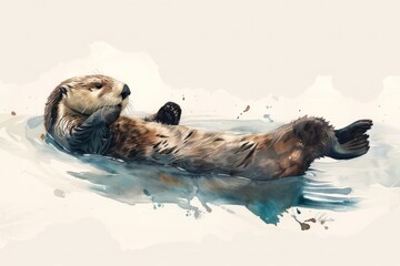 A playful sea otter floating on its back in the water, showcasing its natural behavior.