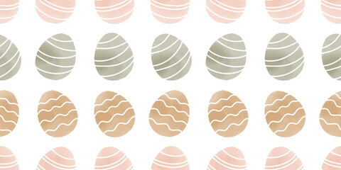Cute illustration with colorful Easter eggs with watercolor texture, spring banner