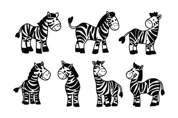 Naklejka premium A series of black and white zebra drawings