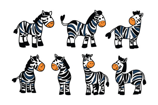 A series of black and white zebra drawings