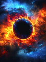 Obraz na płótnie Canvas Black hole in space and fire around it