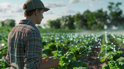 Witness a farmer utilizing advanced smart farming technology, with the help of AI, to accurately forecast temperature, weather, humidity, and alkalinity, all captured in high definition.