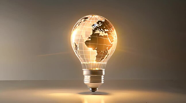 Radiant globe pulsates with energy, world illuminated by innovation with this image of light bulb encasing globe