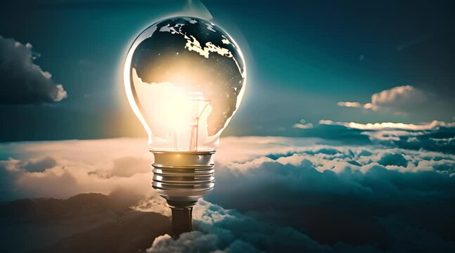 Radiant globe pulsates with energy, world illuminated by innovation with this image of light bulb encasing globe