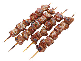 skewers of meat in photo with white background PNG
