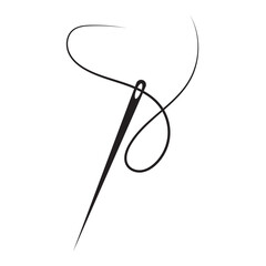 Needle and thread silhouette icon vector illustration. Tailor logo with needle symbol and curvy thread isolated on white background. In eps 10.