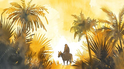Fototapeta premium watercolor painting of Jesus entering Jerusalem