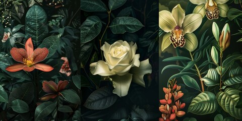 Beautiful orchids and roses add a touch of nature's elegance. - obrazy, fototapety, plakaty