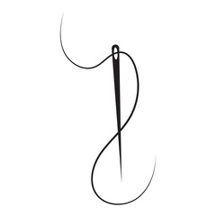Needle and thread silhouette icon vector illustration. Tailor logo with needle symbol and curvy thread isolated on white background. In eps 10.