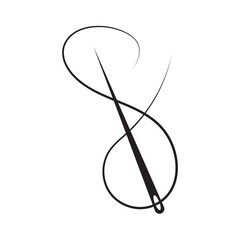 Needle and thread silhouette icon vector illustration. Tailor logo with needle symbol and curvy thread isolated on white background. In eps 10.