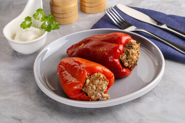 Stuffed bell pepper with minced meat and rice