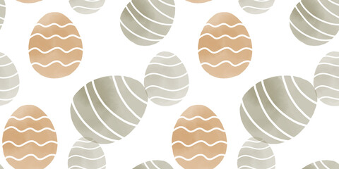 Cute illustration with colorful Easter eggs with watercolor texture, spring banner