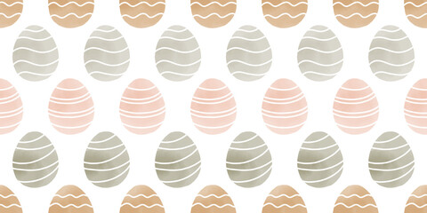 Cute illustration with colorful Easter eggs with watercolor texture, spring banner