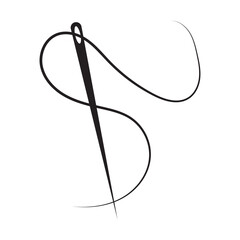  needle with thread vector icons. Black silhouette with sewing needle. Needle and thread icon, black and white version. Used in web , templates . Isolated on white background in eps 10.