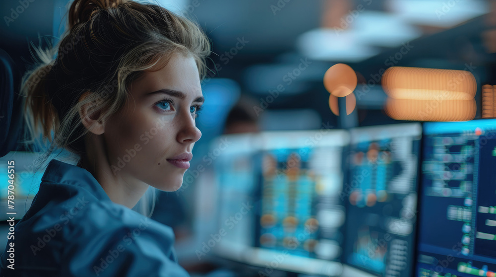 Poster Computer Systems Analyst participating in a team meeting, discussing system integration strategies and proposing solutions for enhancing overall efficiency. Generative AI.