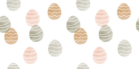 Cute illustration with colorful Easter eggs with watercolor texture, spring banner
