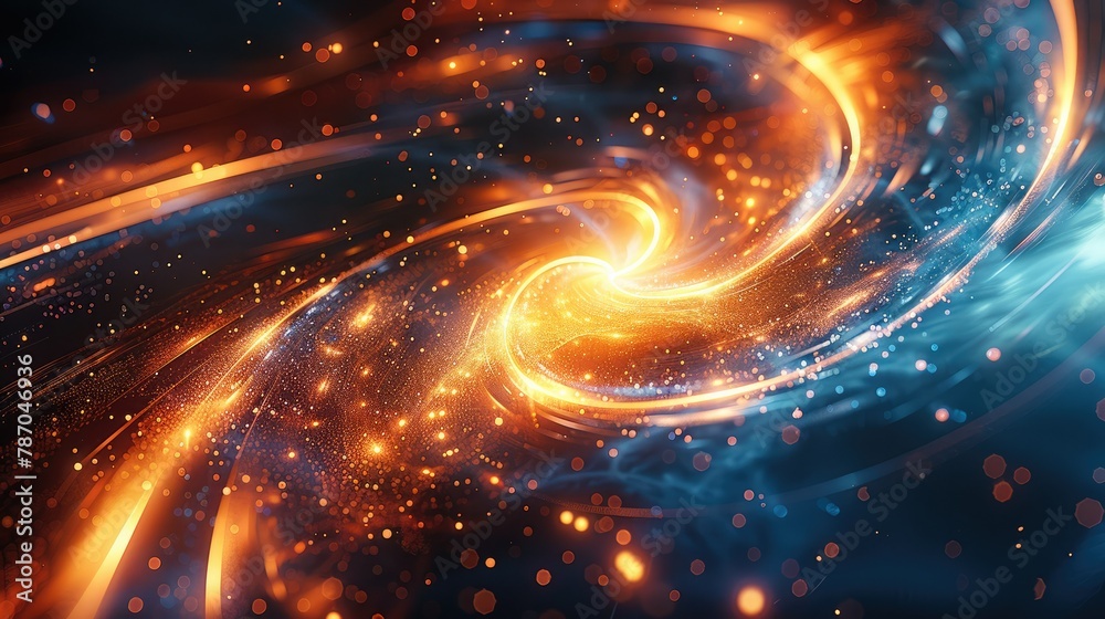 Poster Orange and blue background with lines and lights, in the style of swirling vortexes, cry engine. Generative AI.