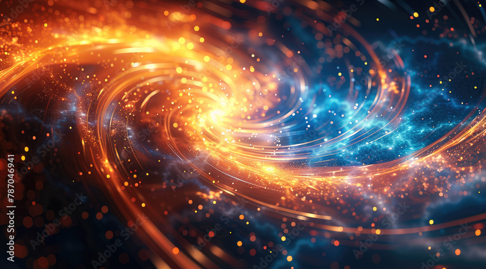 Poster Orange and blue background with lines and lights, in the style of swirling vortexes, cry engine. Generative AI.