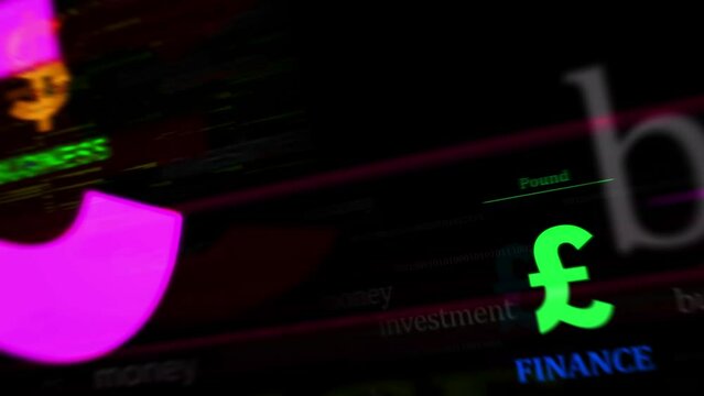 Currency dollar euro yen poud yuan symbol technology loop concept. Abstract sign on glitch screens seamless and looped.
