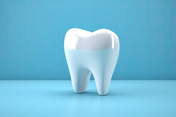 Model white tooth, blue background