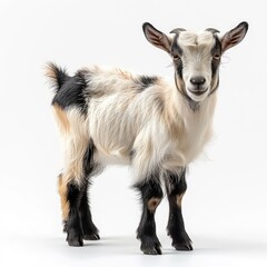 Young black and white goat isolated on white background.