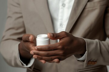 Close-up of a man's hands moisturizing with shea butter hand cream, personal care routine