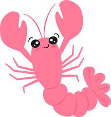 Cute hand drawn cartoon character pink lobster funny PNG illustration isolated on transparent background