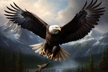 The eagle is a patriotic symbol of America, USA. Eagle flying on the background of mountains and canyon