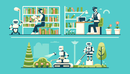 Concept of Artificial Intelligence Robotics and Automation Image. Vector illustration.