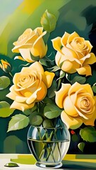 Bright yellow roses bloom, radiating warmth and joy, a symbol of happiness and cheer, perfect for celebrating life's special moments.