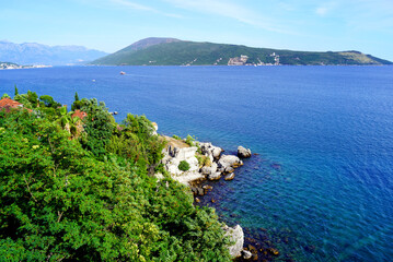 View from the Forte Mare fortress in Herceg Novi to the Bay of Kotor - obrazy, fototapety, plakaty