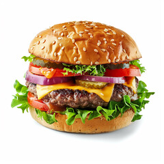 Delicious juicy fresh burger isolated on a white background. Cheeseburger.