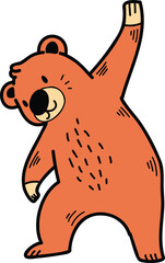 A cartoon bear is standing and looking at the camera