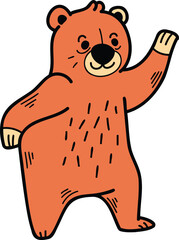 A cartoon bear is standing and looking at the camera