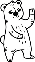 A cartoon bear is standing and looking at the camera