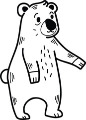 A cartoon bear is standing and looking at the camera