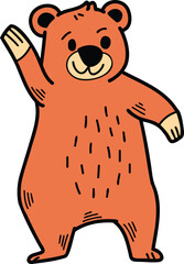 A cartoon bear is standing and looking at the camera