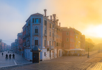 Venice at sunrise, Via Garibaldi. Veneto, Italy..