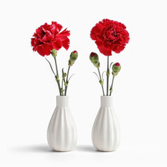 USA flags in the small white vases with carnation isolate on transparency background PNG