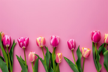 Fototapeta premium Tulips on a pink background, Generative AI
