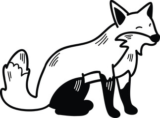 A cartoon fox is sitting on the ground with its paws on its hips