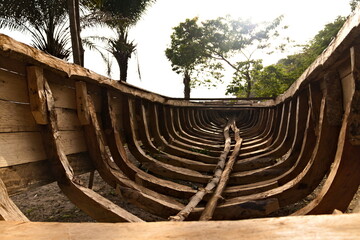 Internal estructure of a fishing boat in construction on a beach in Sierra Leone