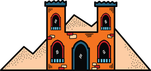 A large building with a large archway and a small window