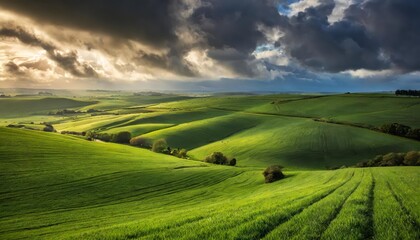Fototapeta premium Breathtaking sunset over rolling green hills