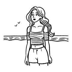 Vector Illustration of a woman with lines drawing for logo,icon, black and white	