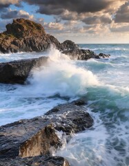 Majestic seascape with crashing waves